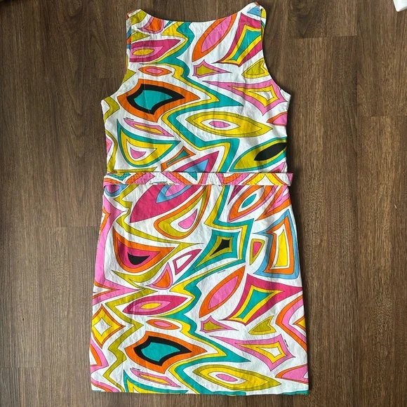 GRETCHEN SCOTT DESIGNS Cotton Sleeveless Wrap Dress Multicolor Geo Abstract | M - Picture 10 of 14